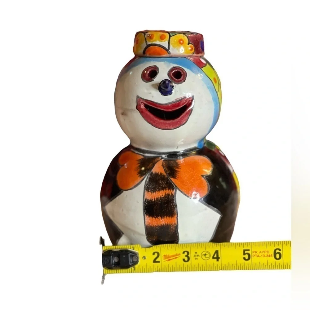Handmade Ceramic Luminary Snowmen Talaveras Mexico